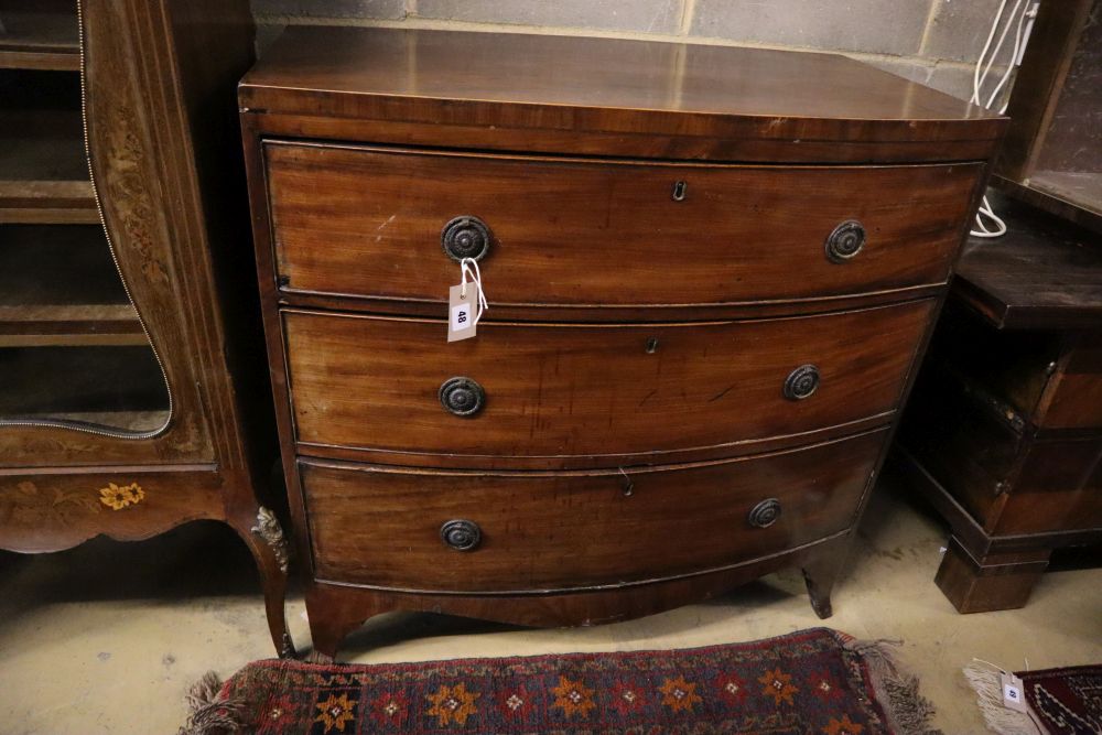 A Regency mahogany three drawer bowfront chest, width 91cm, depth 50cm, height 90cm